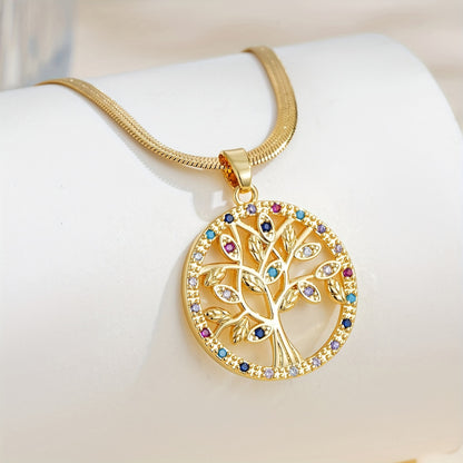 1pc Luxury Stainless Steel Colorful Life Tree Necklace, Temperament Trendy Necklace For Men Women Couple, Street Hip Hop Casual Party Versatile Necklace