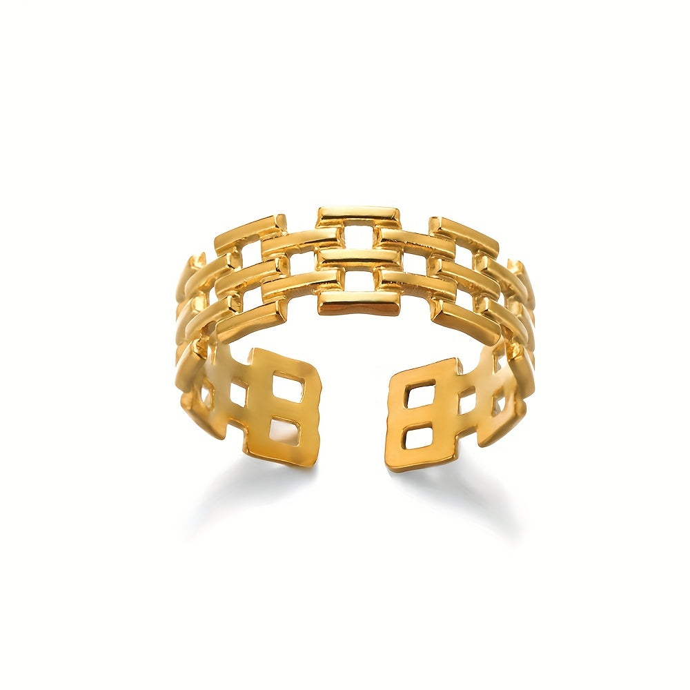 Hip Hop Style Cuff Ring Made Of Stainless Steel Plated Trendy Chain Design