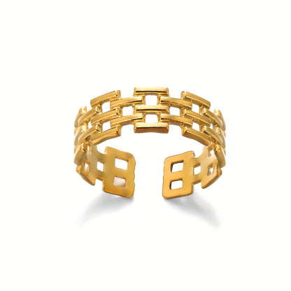 Hip Hop Style Cuff Ring Made Of Stainless Steel Plated Trendy Chain Design
