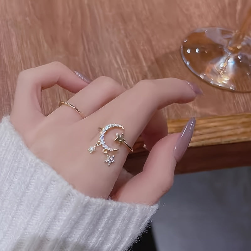 Glitter Geometric Luxury Star Pendant Ring Star Moon Ring