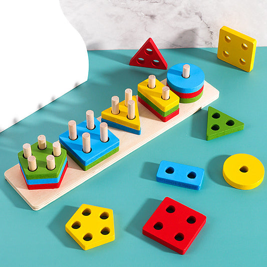 Educational Outdoor Toys, Montessori Wooden Geometric Shapes Sorting Math Stacked Puzzle
