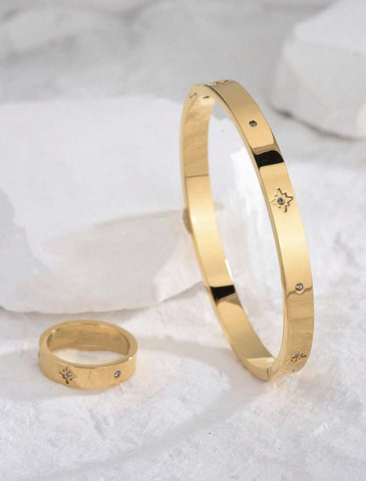 2pcs Love Star Stainless Steel Ring Bangle Set For Men And Women