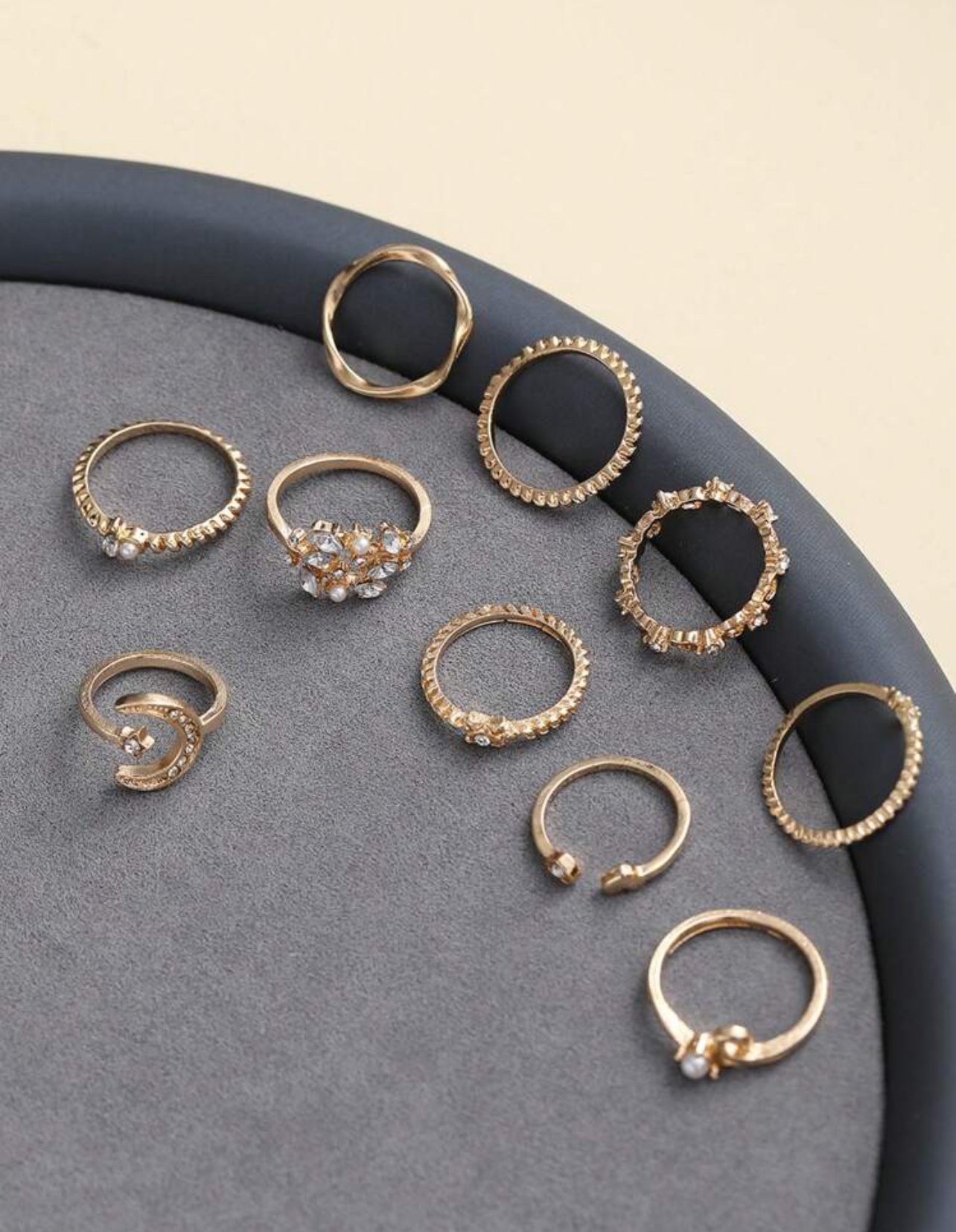 10pcs/set Fashionable Zinc Alloy Star & Moon & Rhinestone Decor Ring For Women