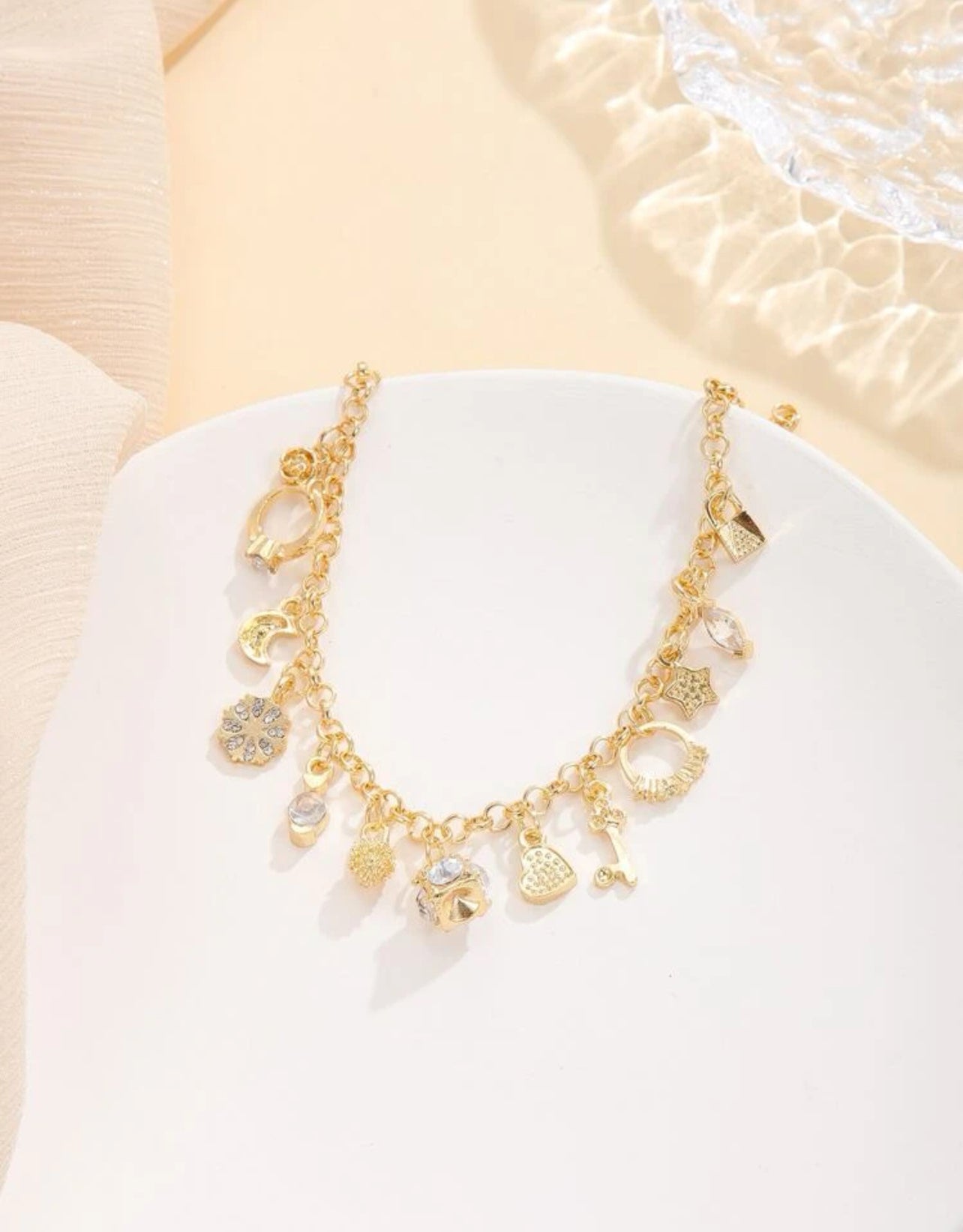 1pc Elegant Style Star Heart Key Pendant Bracelet Charm 18k Gold Plated Bracelet Chain