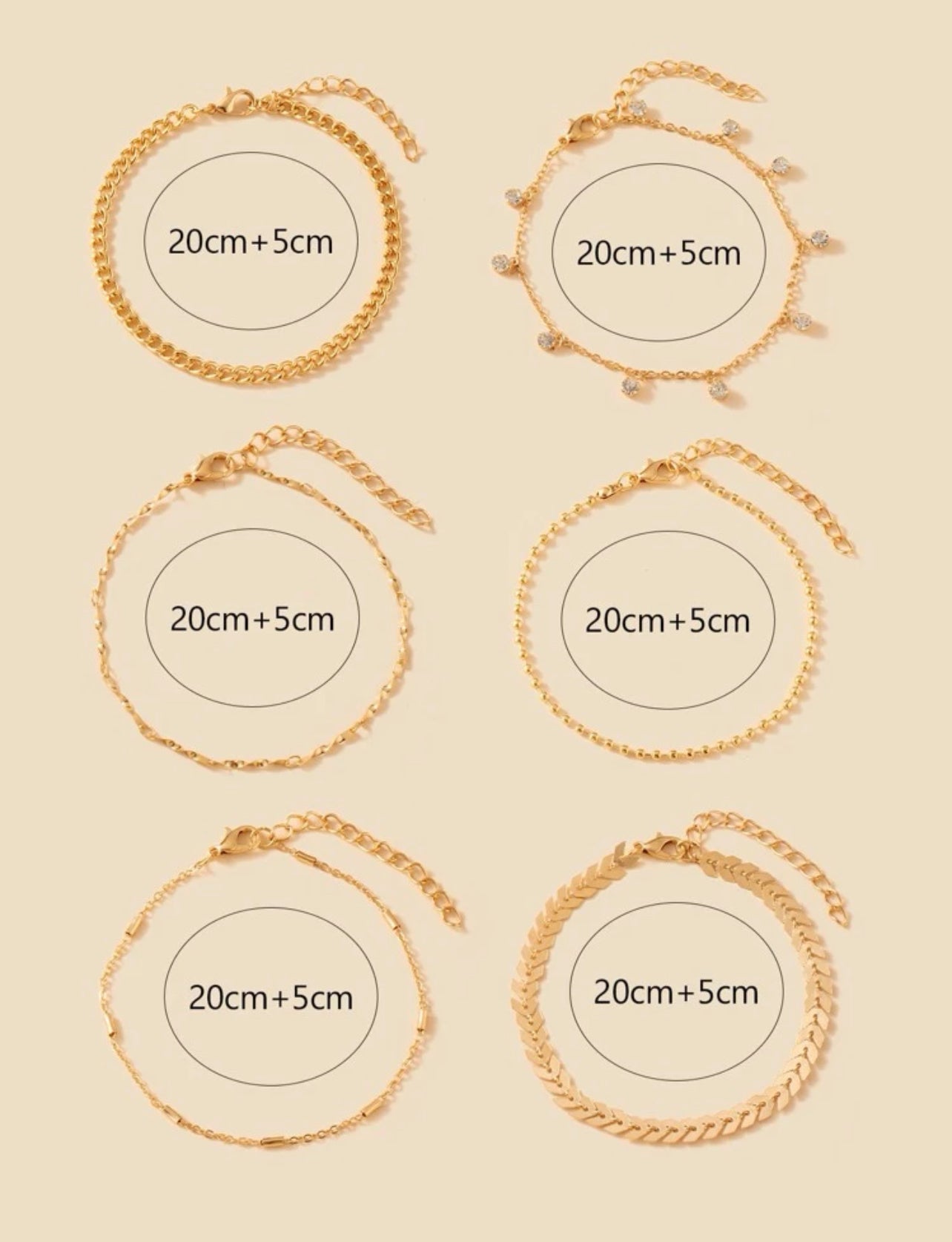 6pcs Simple Style Minimalist Stackable Thin Chain Anklet Set, Boho Style 18K Gold-plated Anklet Bracelet Set