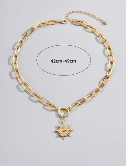Exquisite Golden Sun Charm Design Pendant Necklace Bohemian Elegant Style