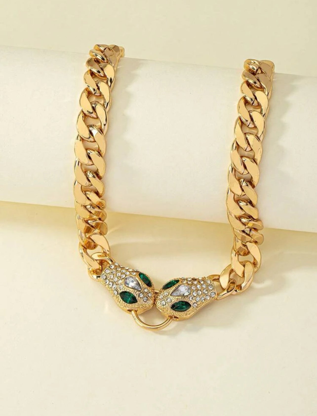 Unique Double Head Snake Design Necklace Alloy Jewelry Embellished With Rhinestones