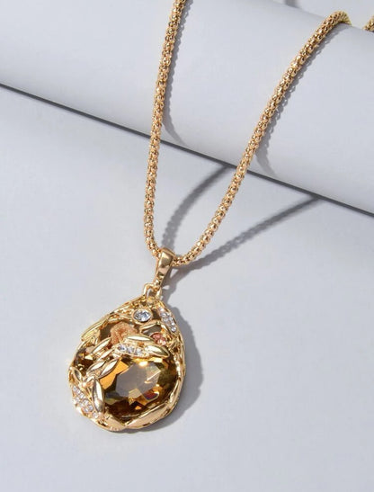 Water Drop Shape Pendant Necklace Inlaid Colorful Zircon Elegant Neck Jewelry