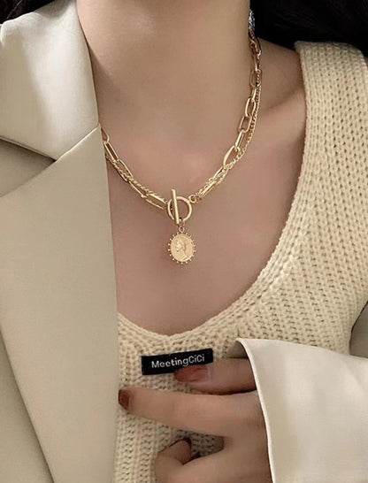 Fashion Simple Retro Double Layer Bracelet, Simple Neck Chain Cool Necklace