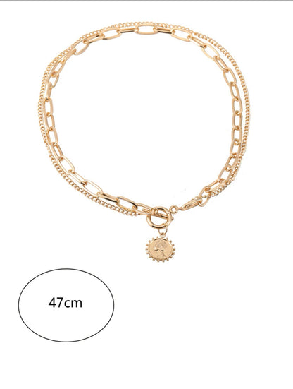 Fashion Simple Retro Double Layer Bracelet, Simple Neck Chain Cool Necklace