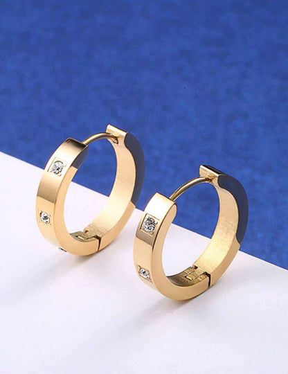 1pair Exquisite Stainless Steel Cubic Zirconia Decor Hoop Earrings For Women For Daily Decoration