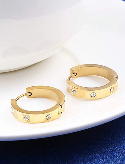 1pair Exquisite Stainless Steel Cubic Zirconia Decor Hoop Earrings For Women For Daily Decoration