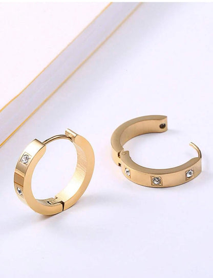 1pair Exquisite Stainless Steel Cubic Zirconia Decor Hoop Earrings For Women For Daily Decoration