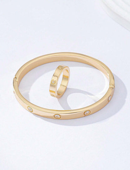 2pcs Cross Pattern Stainless Steel Ring Bangle Set For Men And Women