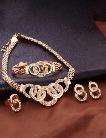 4 Pcs/sets Crystal Necklace Earring Ring Bracelet Sets Luxury Women Wedding Engagement Jewelry Gifts