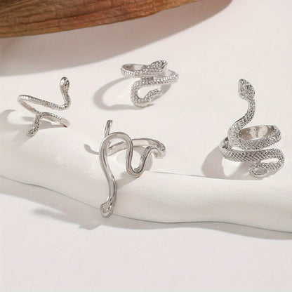 4pcs Vintage Stacking Rings Retro Snake Design Suitable For Women