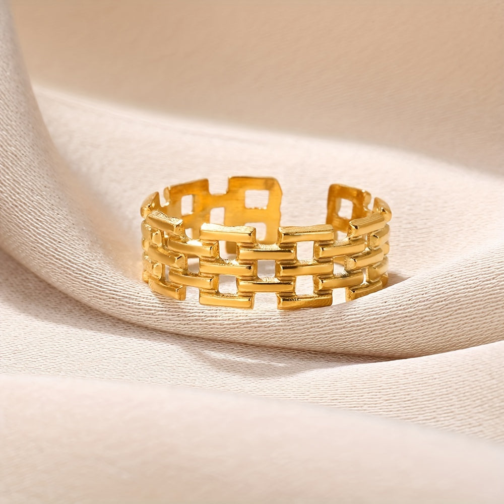 Hip Hop Style Cuff Ring Made Of Stainless Steel Plated Trendy Chain Design