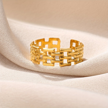 Hip Hop Style Cuff Ring Made Of Stainless Steel Plated Trendy Chain Design