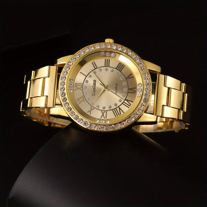 Fashion Rhinestone Stainless Steel Strap Quartz Wrist Watch & Bracelet Set, Ideal choice for Gifts