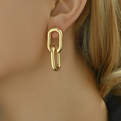 Minimalist Style Drop Earrings Double Hollow Geometry Design
