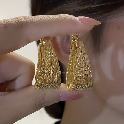 Golden Chunky Hoop Earrings, Zinc Alloy Plated Jewelry, Cool Party Jewelry
