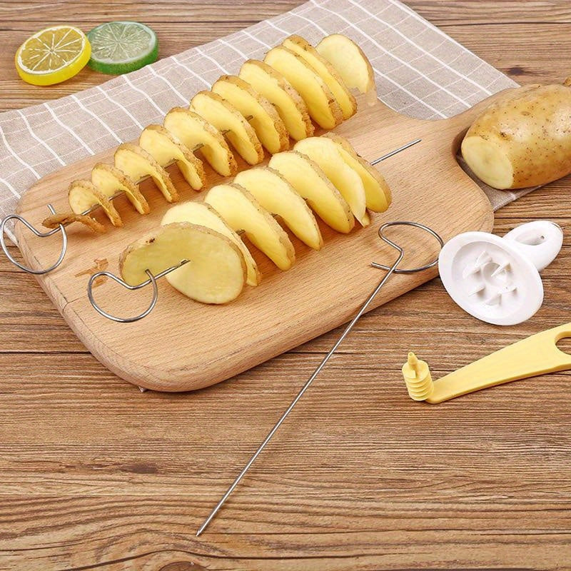 1set Portable Potato BBQ Skewer For Camping Chips Maker Slicer, Potato Spiral Cutter,