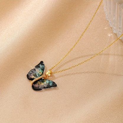 1pc Black Gradient Butterfly Pendant Necklace, Fashion Simple Design Jewelry