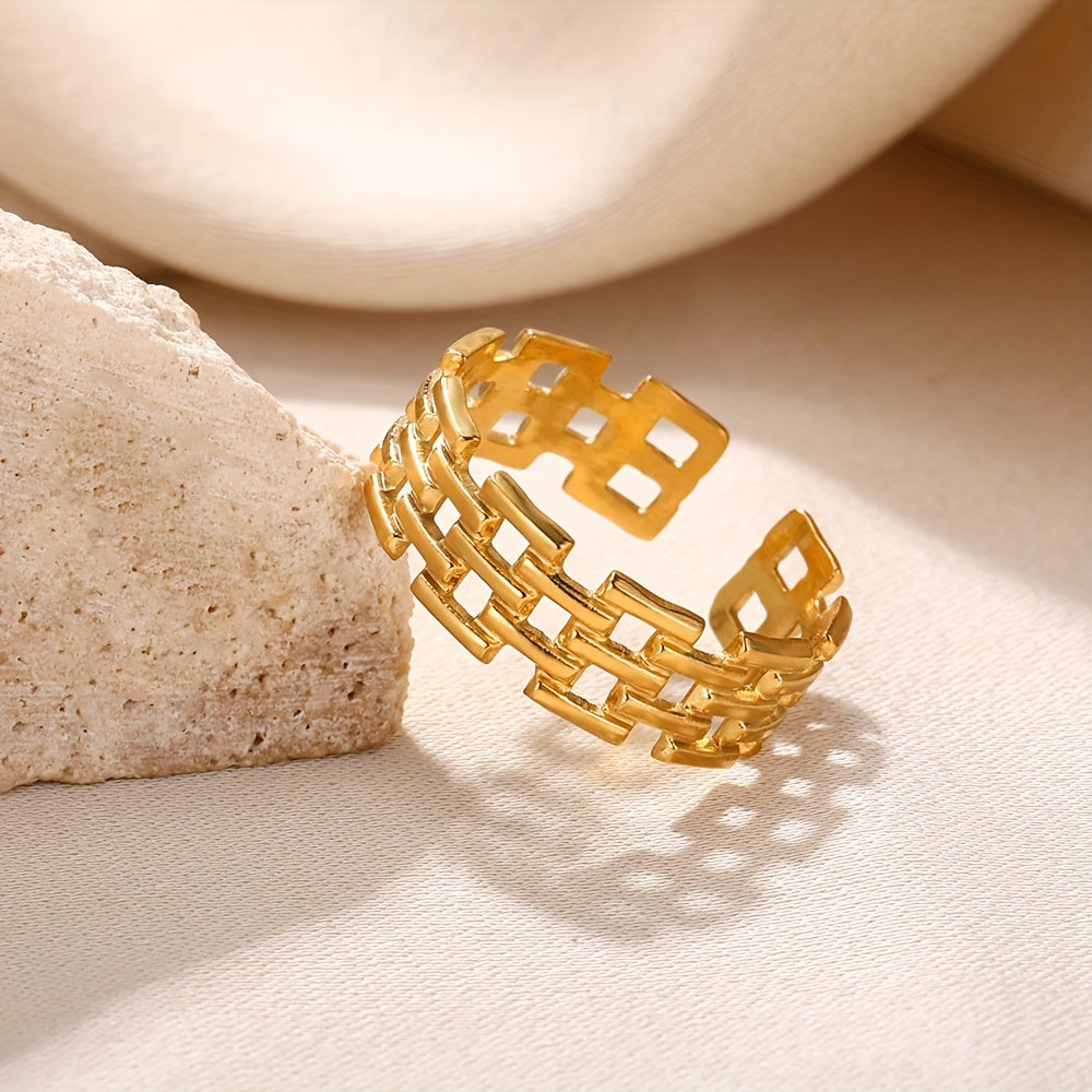 Hip Hop Style Cuff Ring Made Of Stainless Steel Plated Trendy Chain Design