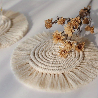 1Pc Round Cotton Braid Coaster Tassel Placemat Handmade Macrame Cup Cushion