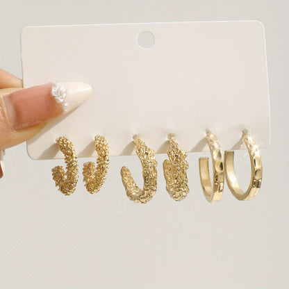 3 Pairs Golden Hoop Earrings Elegant