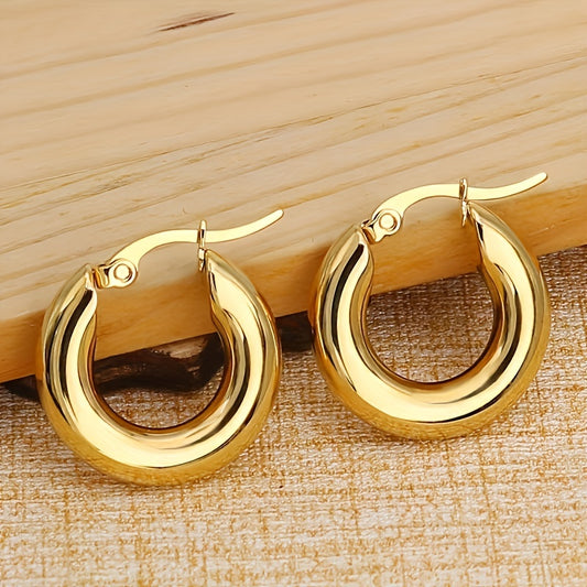 Golden Glossy Hoop Earrings Retro Elegant Style Alloy Jewelry All-match Accessories