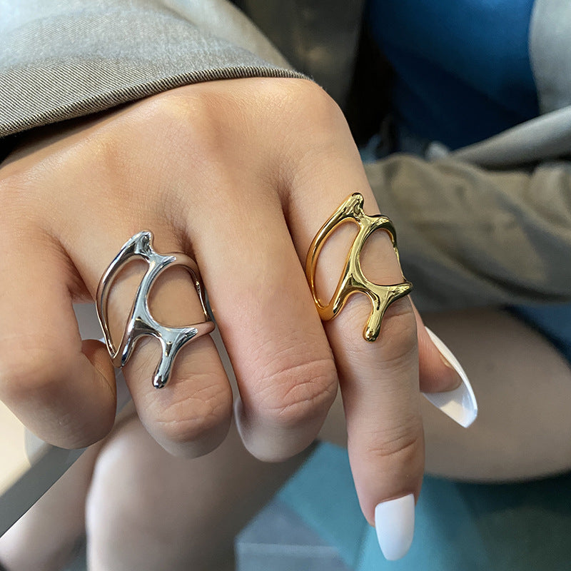 1pc Chic Ring Irregular Geometric Design Golden Or Silvery Make Your Call Suitable For Men And Women Match Daily Outfits
