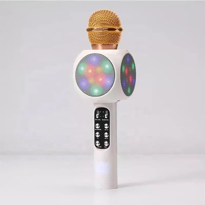 Wireless 4 in 1 Bluetooth Karaoke Microphone, Handheld Portable Speaker Machine, Home KTV Player with Record Function(Rose Gold- White)