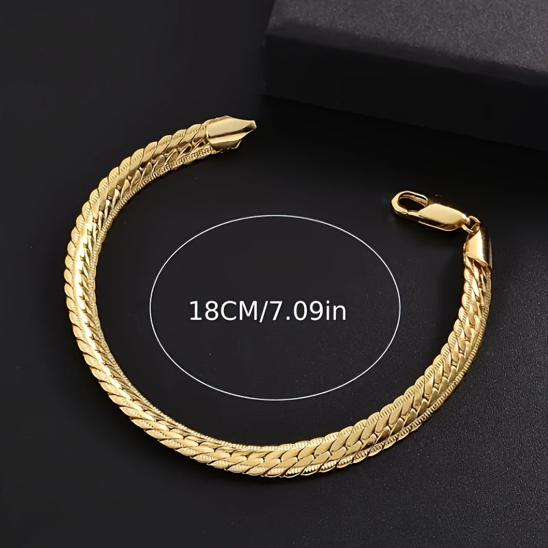 1pc Fashion 18K Gold-Plated Flat Bracelet Jewelry, Ideal Choice For Gifts