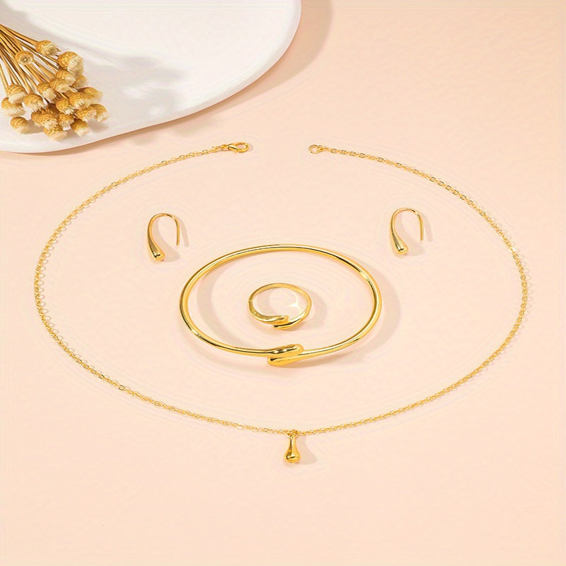 4pcs/Set Vintage Water Drop Jewelry, Including Necklace, Earrings And Ring