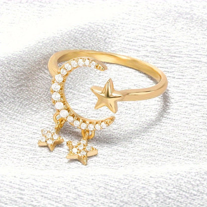 Glitter Geometric Luxury Star Pendant Ring Star Moon Ring
