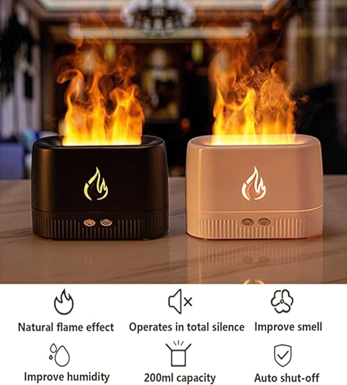 Difusers Quiet Flame Diffuser, Two Flame Level, Waterless Auto-Off Difusor Essential Oil, White