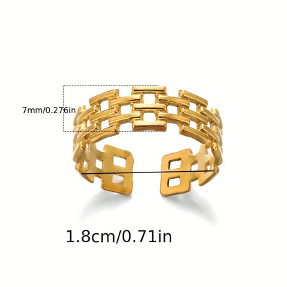 Hip Hop Style Cuff Ring Made Of Stainless Steel Plated Trendy Chain Design