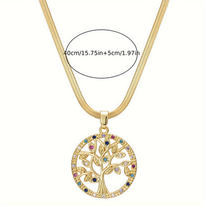 1pc Luxury Stainless Steel Colorful Life Tree Necklace, Temperament Trendy Necklace For Men Women Couple, Street Hip Hop Casual Party Versatile Necklace