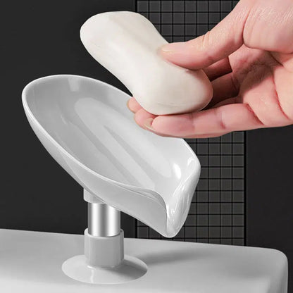 1pc Leaf Shape Soap Holder, Self Draining Soap Dish Holder With Suction Cup, For Shower, Bathroom, Kitchen Sink