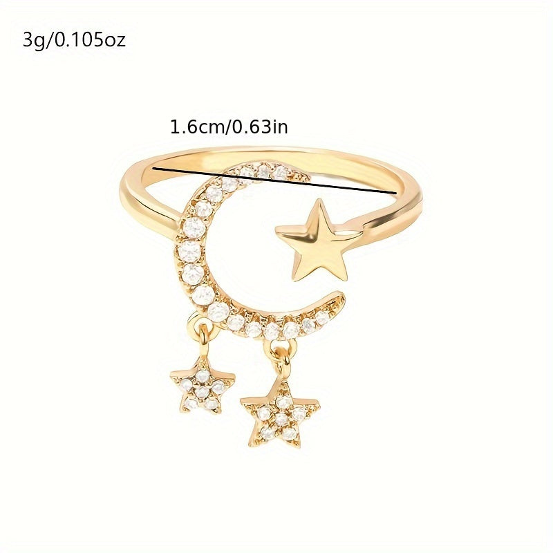 Glitter Geometric Luxury Star Pendant Ring Star Moon Ring