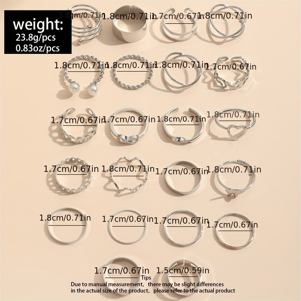 22pcs Fashion Stacking Rings Trendy Chain Butterfly Heart Design Mix