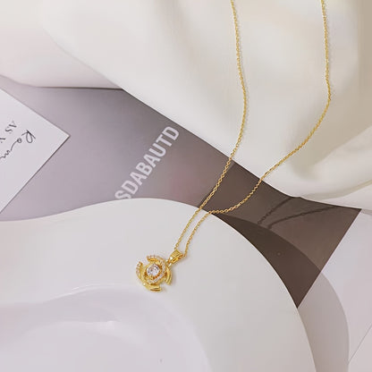 Double C Pendant Necklace With Synthetic Gems Decor, Elegant Style Alloy Clavicle Chain Female Accessories