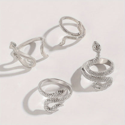 4pcs Vintage Stacking Rings Retro Snake Design Suitable For Women