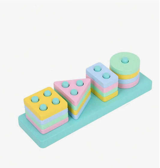 Wooden Sorting & Stacking Toys, Shape Color Recognition Geometric Blocks