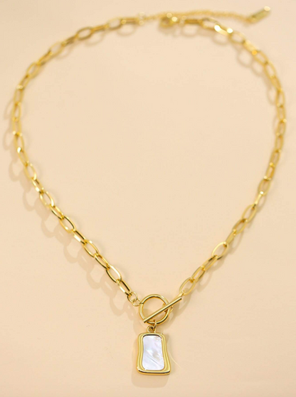 1pc Gold Tone Vintage White Pearl Chain Stainless Steel Necklace