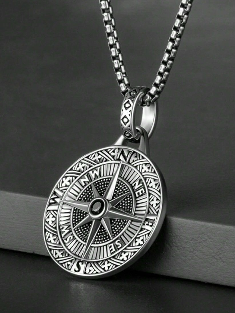 Men's Vintage Compass Pointer Pendant Long Sweater Chain Necklace