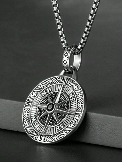 Men's Vintage Compass Pointer Pendant Long Sweater Chain Necklace