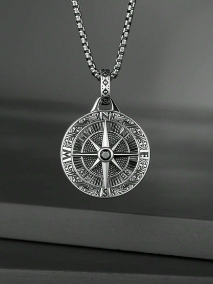 Men's Vintage Compass Pointer Pendant Long Sweater Chain Necklace