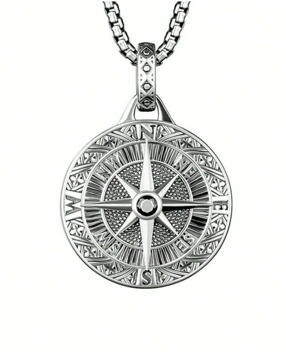 Men's Vintage Compass Pointer Pendant Long Sweater Chain Necklace